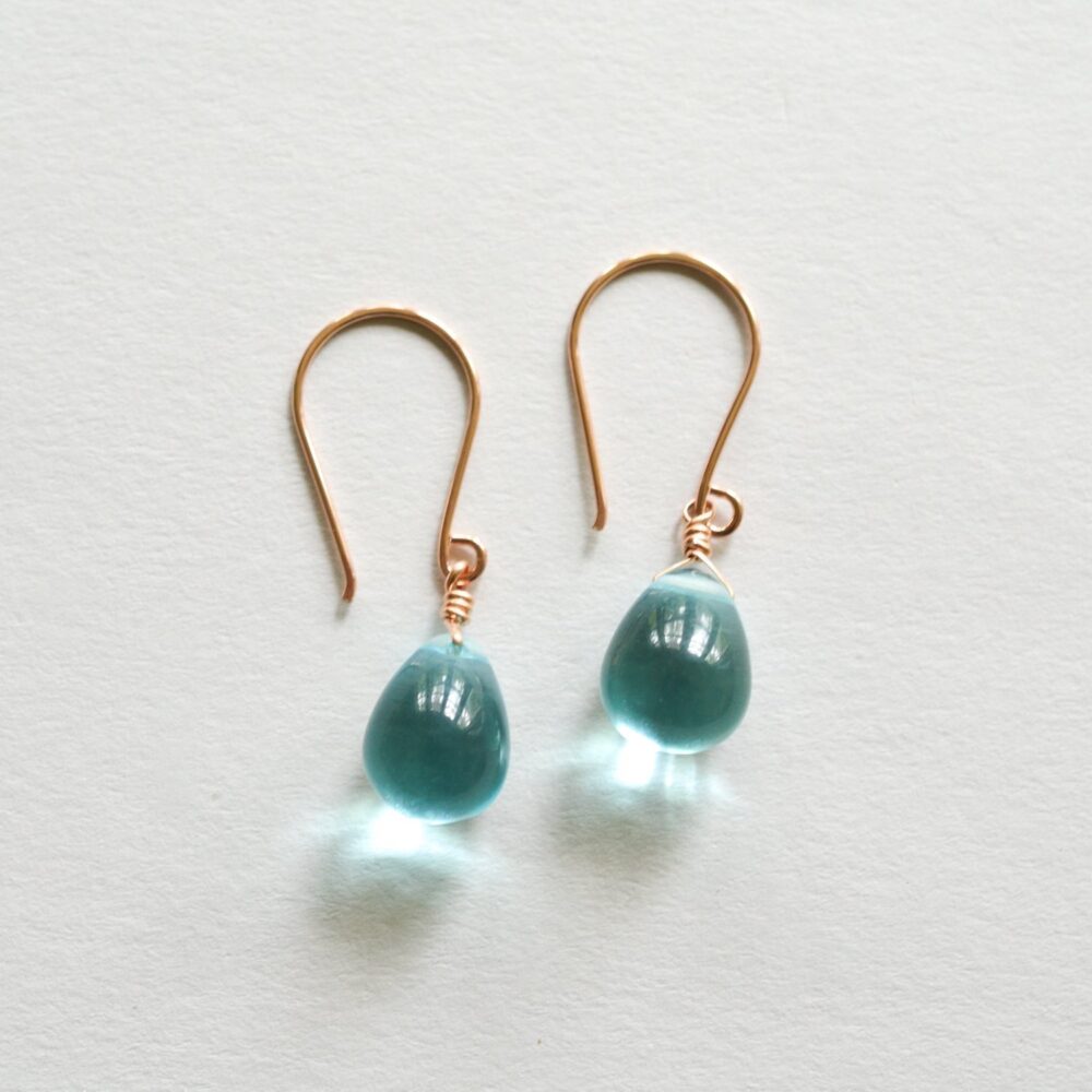 Sky Blue Glass Drop Dangle Earrings, Rose Gold-Filled Handmade - Image 9