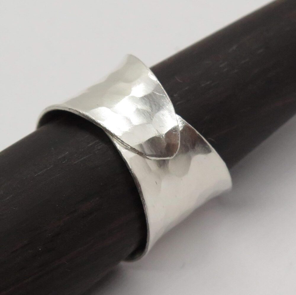 Hammered Sterling Silver Handmade Wide Band Ring, Classic Shiny Finish Wrap Band, Adjustable to Sizes 6-12, Can fit Also as Thumb ring, Gift for Her - Image 7