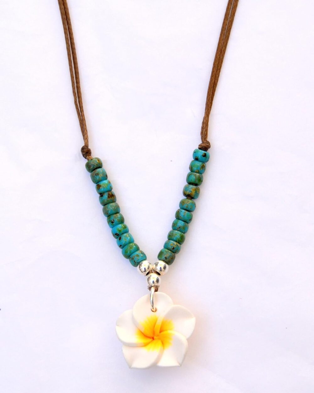 Boho Choker Necklace for Women and Teen Girls, Hawaii Hawaiian Tropical Plumeria Flower Turquoise Beaded Adjustable Beach Summer String Necklace, Handmade Bohemian Hippie Unique Jewelry by Tribes - Image 3