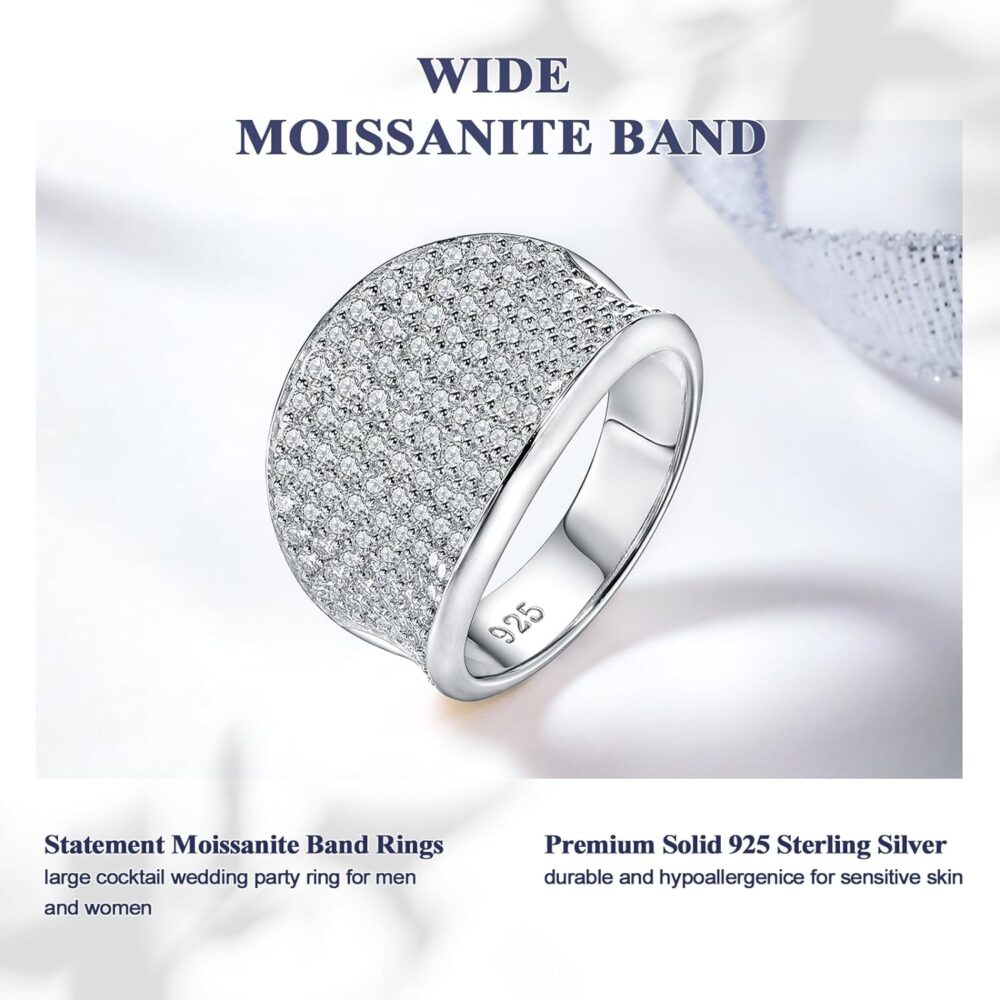 Moissanite Rings for Men Women 925 Sterling Silver 2-3.5ct D Color VVS1 Simulated Diamond Moissanite Pave/Baguette Band Statement Cocktail Rings Moissanite Jewelry Size 6-11 - Image 4