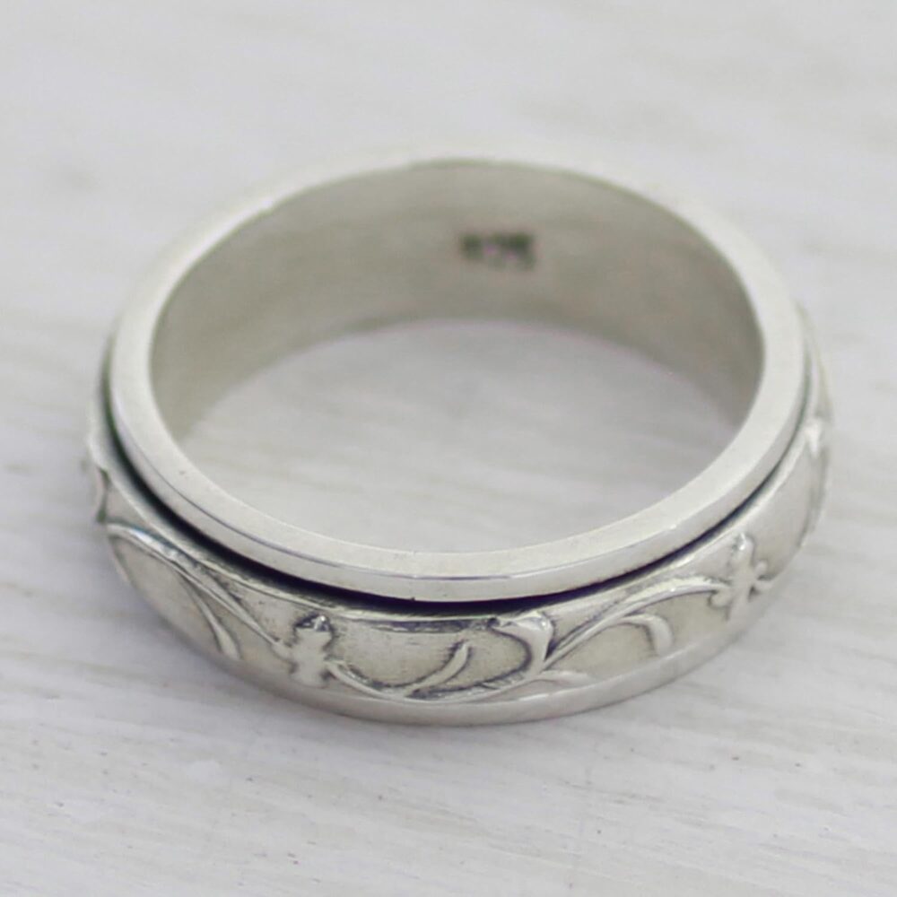 NOVICA Artisan Handmade .925 Sterling Silver Meditation Spinner Ring From India Band 'Spinning Vines' - Image 4