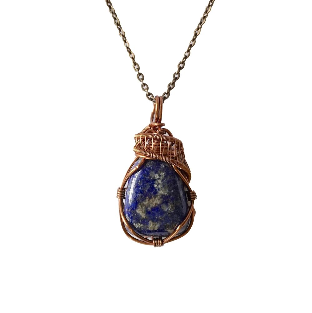 Designs by Nature Gems Handmade Women’s Blue Lapis Lazuli Necklace 24 Inch Chain Antique Bronze, December Birthstone