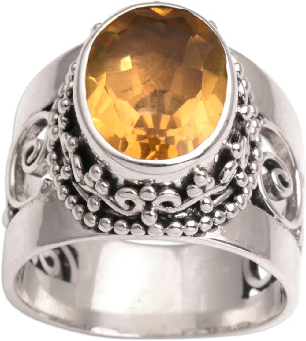 NOVICA Artisan Handmade Citrine Single Stone Ring .925 Sterling Silver from Bali Cocktail Indonesia Gemstone Birthstone 'Glorious Vines'