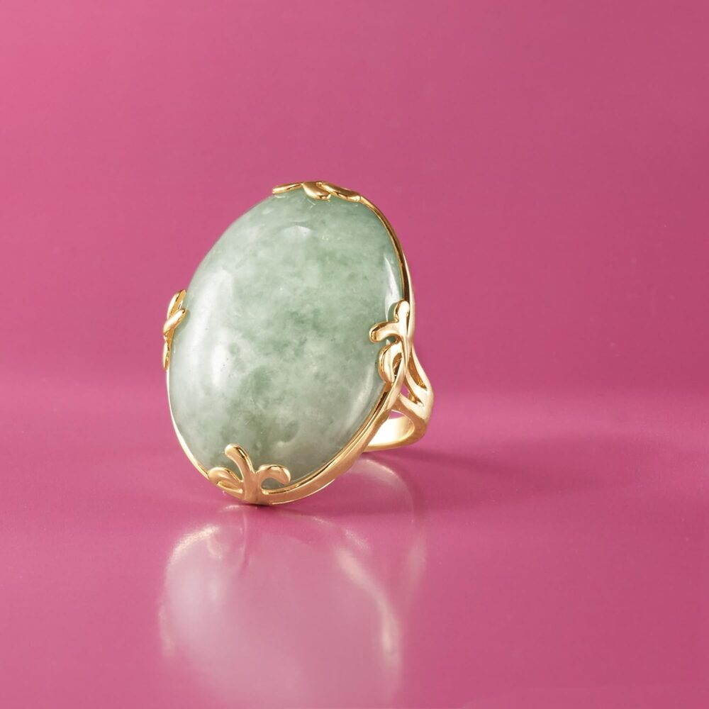 Ross-Simons Jade Ring in 18kt Gold Over Sterling - Image 4