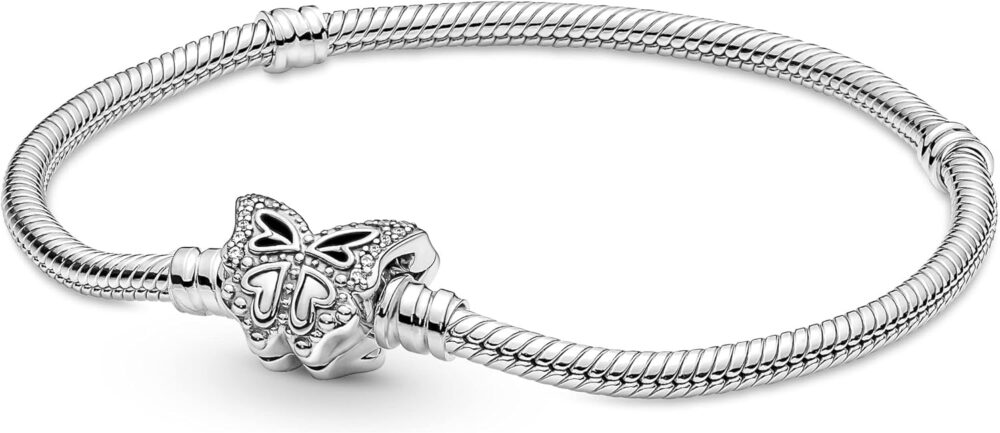 Pandora Moments Butterfly Clasp Snake Chain Bracelet - Compatible Moments Charms - Sterling Silver & Cubic Zirconia Charm Bracelet for Women - Gift for Her - 6.7"