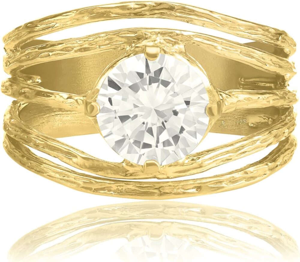 14K Gold Over Sterling Silver Statement Rings With 3.40 TCW Floating Cubic Zirconia, Wire Wrap Ring, Dainty Gold Rings, Gifts For Women, Aesthetic Jewelry, Rings For Women, Gold Jewelry For Women - Image 3