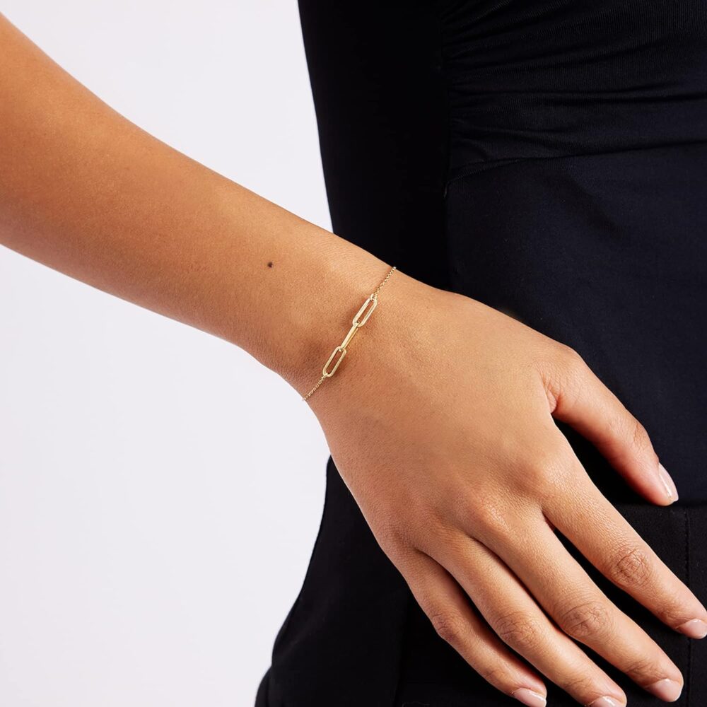 14k Real Gold Paperclip Chain Bracelet for Women | 14k Gold Chain Bracelets | Dainty Gold Paperclip Chain Bracelet | Women's Chain 14k Gold Jewelry | Gift for Birthday, Adjustable 6" to 7" - Image 2