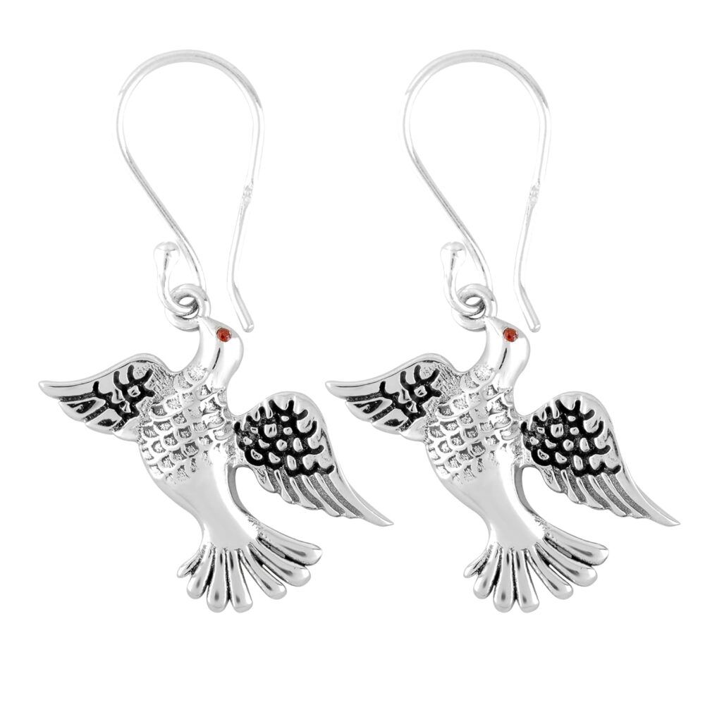 DEVMUKTI Oxidized 925 Sterling Silver Earrings, Elegant Bird Charm Design Earrings for Women, Handmade Jewelry, Birthstones, Drops, Bohemian Statement, Wedding, Christmas Gifts