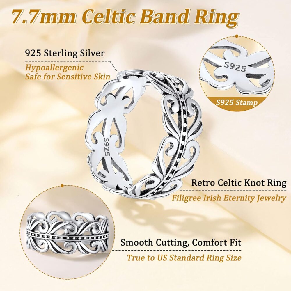 Suplight 925 Sterling Silver Trinity Celtic Knot Band Ring, 5mm 8mm Irish Celtic Finger Ring for Women Men Size 4-13 (with Gift Box) - Image 4