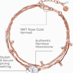 Moon Magic - Authentic Moonstone Bracelets/Real 925 Sterling Silver - 18k Rose and Yellow Gold Rainbow Moonstone Bracelets for Women/Genuine Moonstone Jewelry - Image 3