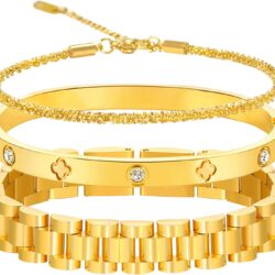 18K Gold Four Leaf Lucky Bracelets for Women Classic Diamond Tennis Bracelets for Personalized Thick Link Bracelet Adjustable Watch Band Chain Wristband Jewelry