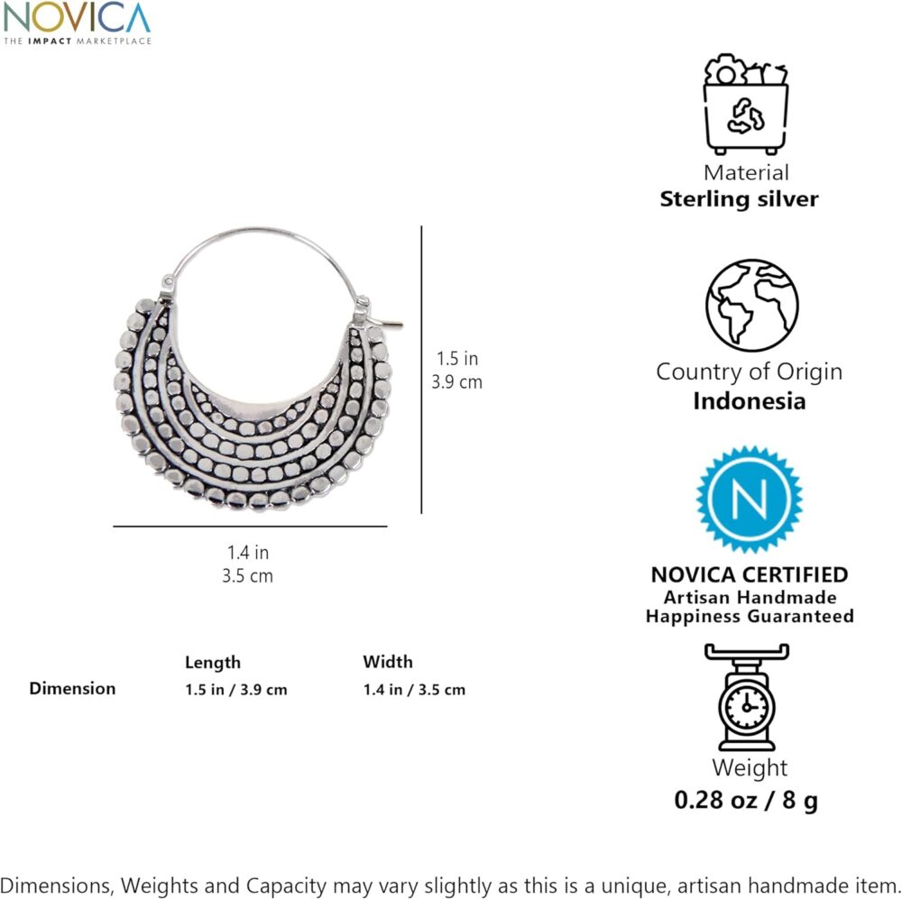 NOVICA Artisan Handmade .925 Sterling Silver Hoop Earrings Artisan Crafted Style Statement Indonesia Bohemian Moon Balinese Traditional 'Moon Sliver' - Image 5