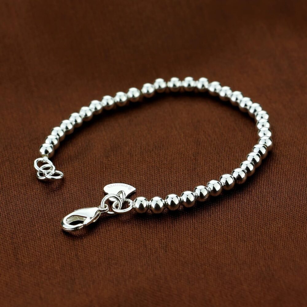 Women 925 Sterling Silver Round Bead Bracelet Minimalist 4-6MM 13-21CM Bell and Heart Pendant Prayer Beads Link Chain Bracelet Men Girl Teens Charm Jewelry Gift - Image 7