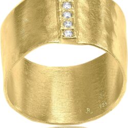 14K Gold Over Sterling Silver Statement Rings With 0.18 TCW Cubic Zirconia, Textured Hammered Wide Band, Dainty Gold Rings, Gifts For Women, Aesthetic Jewelry, Rings For Women, Gold Jewelry For Women - Image 5