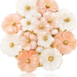 Ross-Simons Italian Pink and White Mother-Of-Pearl Flower Ring With Cultured Semi-Baroque Pearls in 18kt Gold Over Sterling