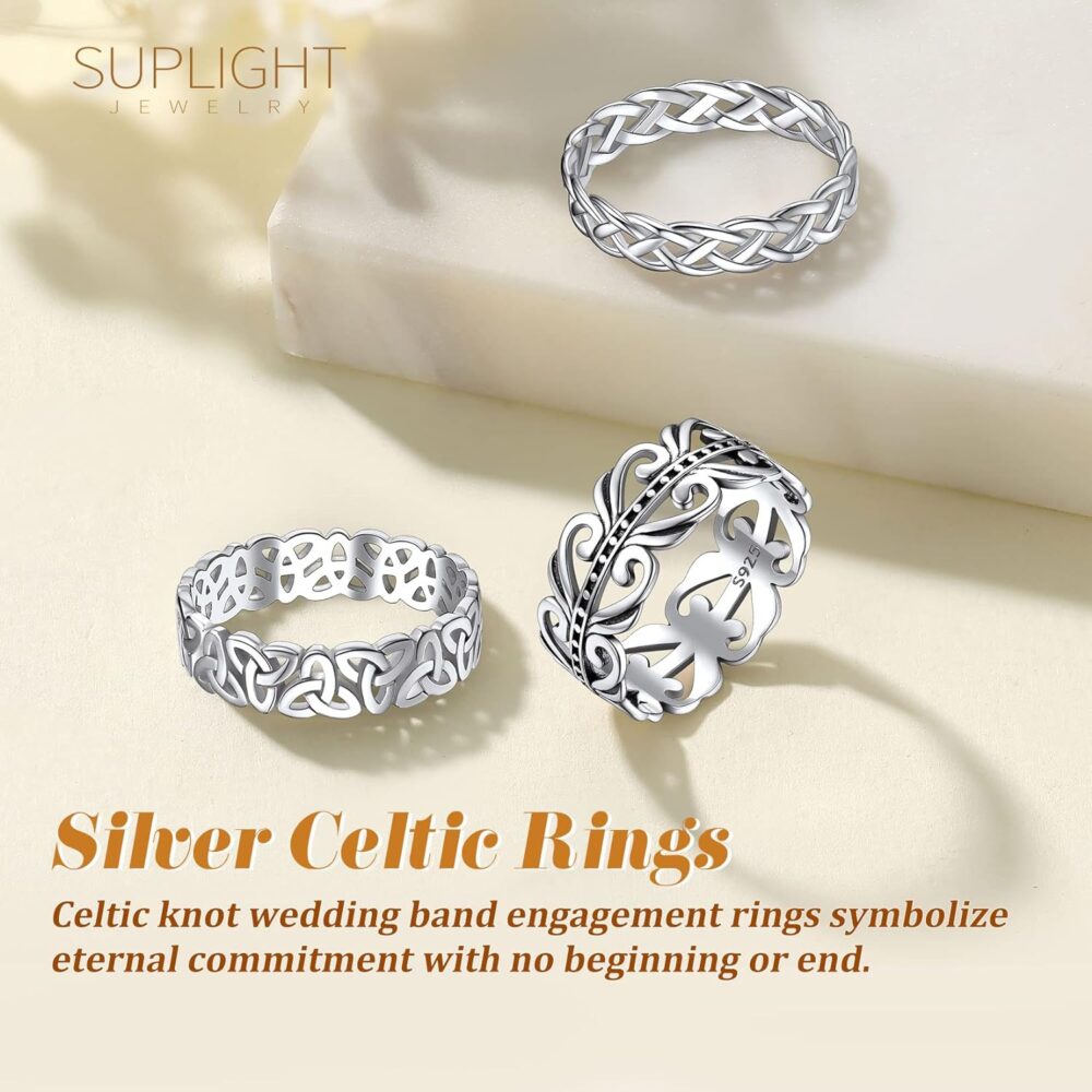 Suplight 925 Sterling Silver Trinity Celtic Knot Band Ring, 5mm 8mm Irish Celtic Finger Ring for Women Men Size 4-13 (with Gift Box) - Image 5