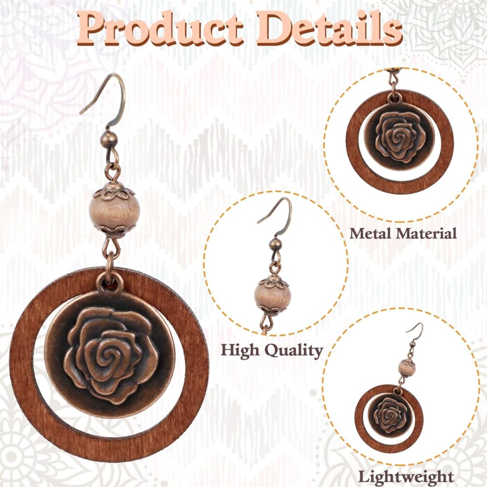 9 Pair Bohemian Earrings,Vintage Dangle Earrings Set Droplet Round Hollow Out Boho Earrings for Women or Girls - Image 3