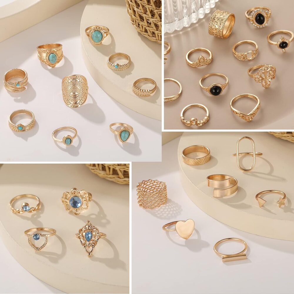 17 MILE 82 Pcs Vintage Silver Knuckle Rings Set for Women, Bohemian Stackable Joint Finger Rings, Retro Stone Crystal Stacking Midi Rings Pack - Image 6