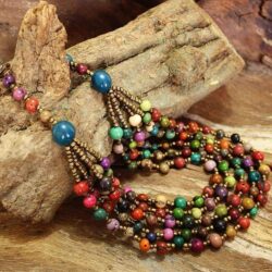 Multi Colored 5 Strand Bib Necklace and Earring Set with Acai Seeds - Handmade Tribal Jewelry for Women - Image 5
