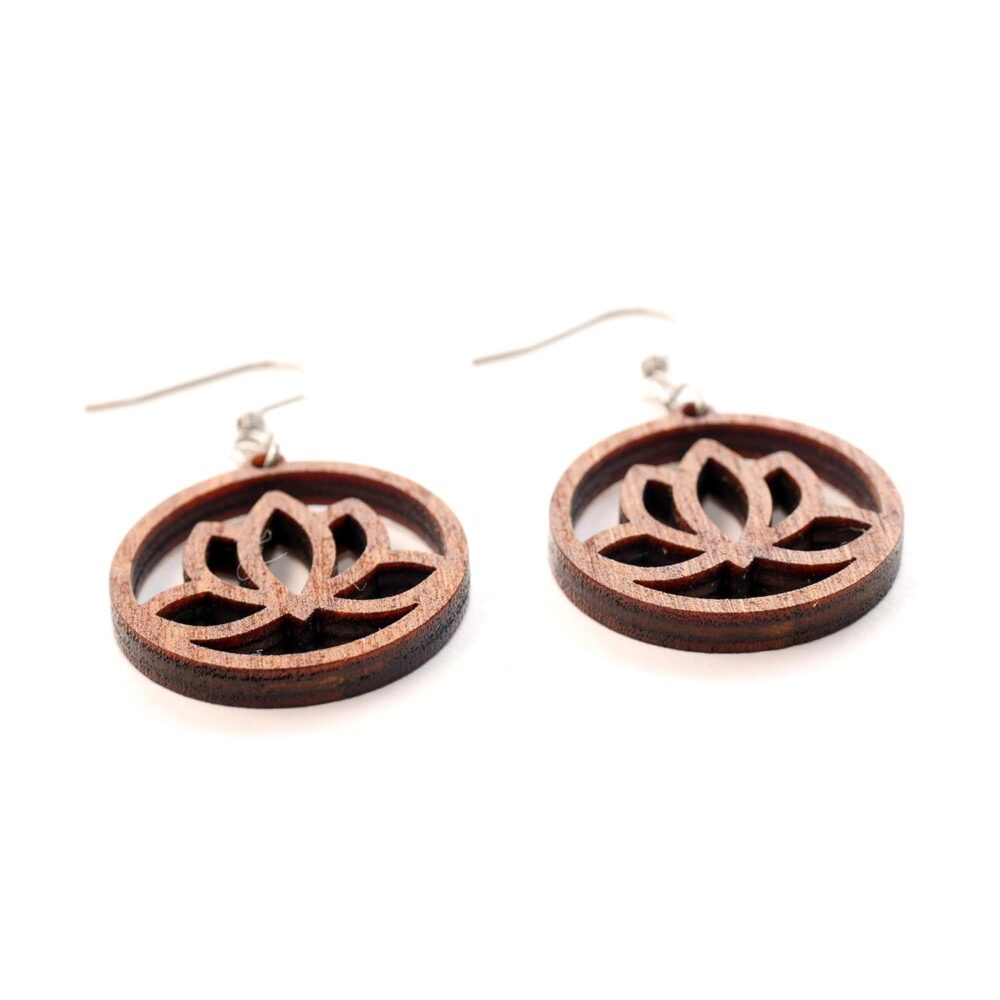 Circle Hoop Wooden Earrings Lotus Flower, 0g, Yoga Earrings, Conscious Bohemian Jewelry