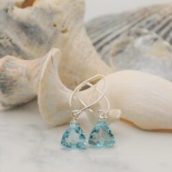 Handmade Dangle Earrings for Women - Aquamarine Blue Quartz Sterling Silver Earrings in Gift Box - Sparkly Blue Quartz Trillion - Lightweight Dangling Earrings - Trendy Long Dangly Drop Earrings - Image 8