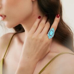 Phyonio 925 Sterling Silver Turquoise/Spiny Turquoise/Teal Turquoise Ring for Women Black Oxidized Silver Statement Rings for Valentine Day Bohemian Flower Ring Size 6-9 - Image 4