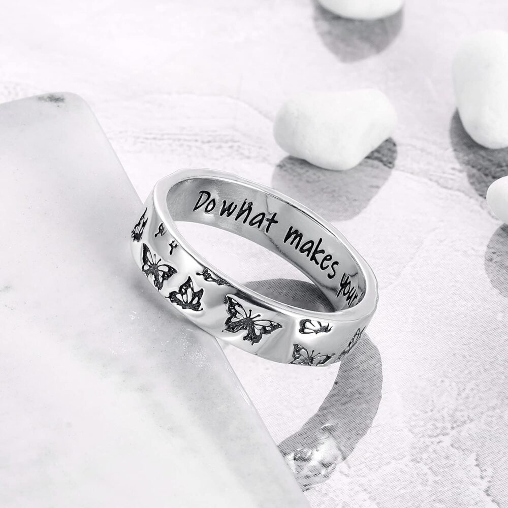 Butterfly Rings,LOVECOM 925 Sterling Silver Various Flying Butterflies Rings for Women Girls Bohemian Delicate Do What Makes Your Soul Shine Letters Ring Cute Insect Wedding Bands Jewelry Gifts for Her - Image 3