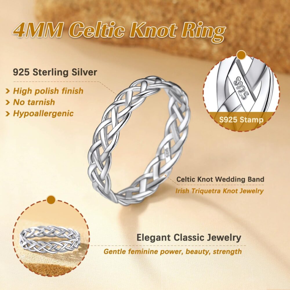 Suplight 925 Sterling Silver Trinity Celtic Knot Band Ring, 5mm 8mm Irish Celtic Finger Ring for Women Men Size 4-13 (with Gift Box) - Image 6