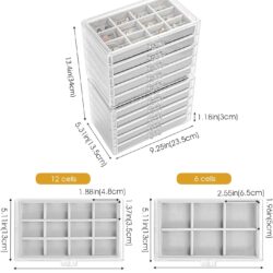 ProCase Earring Holder Organizer Jewelry Box with 10 Drawers, Acrylic Clear Earring Case with Adjustable Velvet Trays for Women - Grey, 10 Layers - Image 4