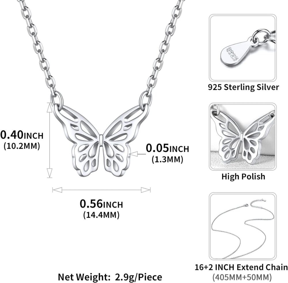 ChicSilver 925 Sterling Silver Butterfly Necklace for Girls, Dainty Cute Butterfly Pendant Necklace for Women Minimalist Everyday Jewelry Christmas Gift - Image 4