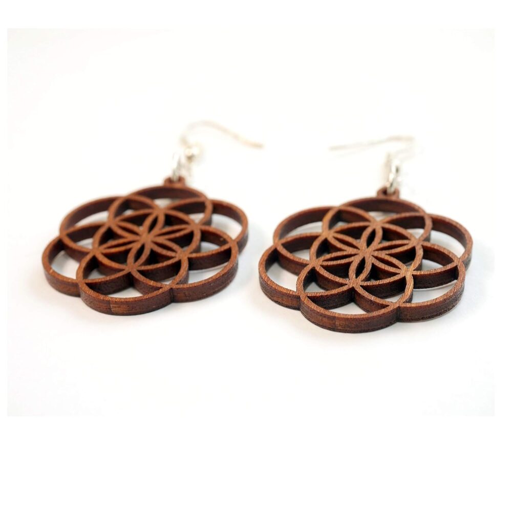 Seed of Life Earrings: Silver Hooks, Wooden Laser Cut, Sacred Geometry Jewelry - Image 5