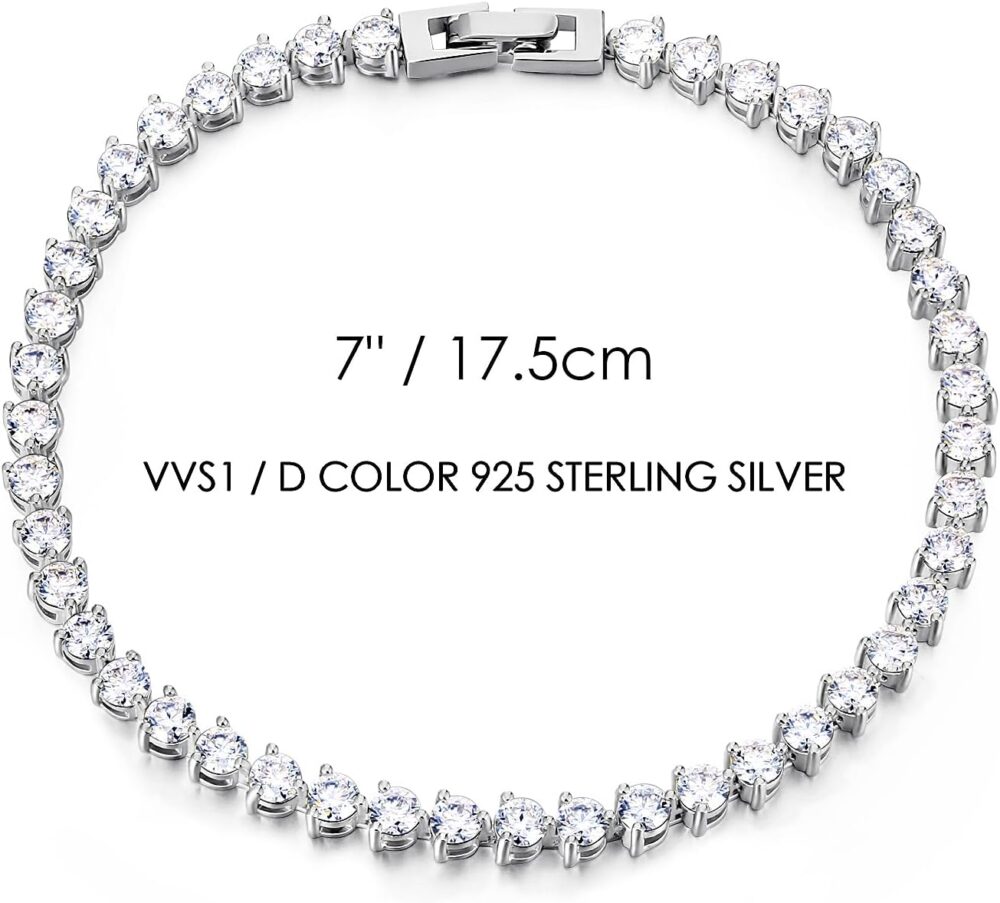 Moissanite Sterling Silver Tennis Bracelet: White Gold Plated 925 Silver Chain - Gold Prong Setting Sparkling VVS1 Solitaire Birthday Valentine's Day Wedding Brides Christmas Jewelry Gift Teen Girl Women - Image 7