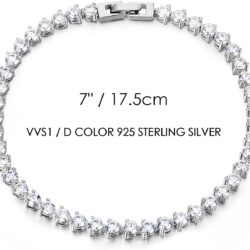 Moissanite Sterling Silver Tennis Bracelet: White Gold Plated 925 Silver Chain - Gold Prong Setting Sparkling VVS1 Solitaire Birthday Valentine's Day Wedding Brides Christmas Jewelry Gift Teen Girl Women - Image 7