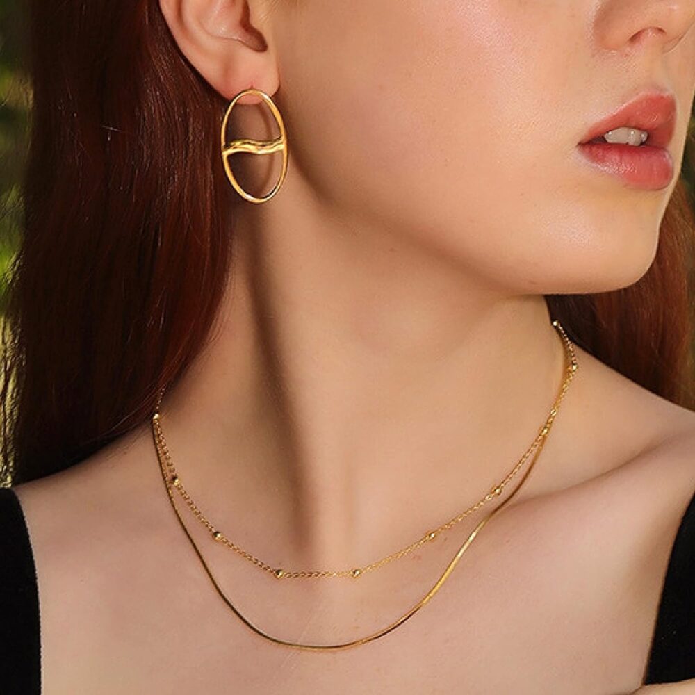 NECOCY Herringbone Necklace For Women,14k Gold Plated Layered Gold Necklaces Dainty Gold Herringbone Necklace Chunky Thin Paperclip Snake Chain Choker Necklace For Women Girls Gold Jewelry Gifts - Image 6