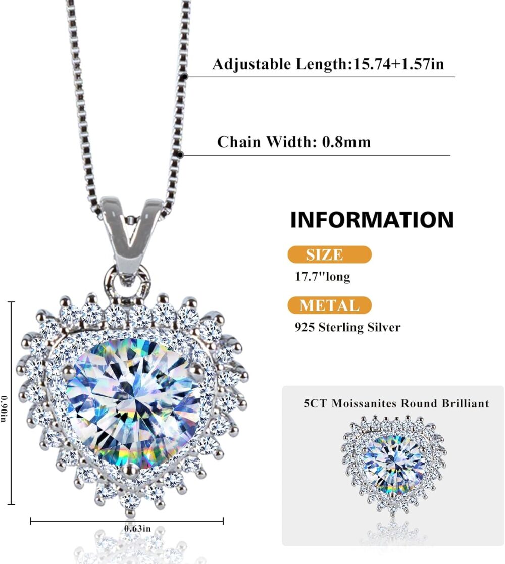 Lillergou 5CT Moissanite Pendant Necklace for Women 925 Sterling Silver Necklace with Moissanite Diamond D Color Ideal Cut Diamond Necklace Gift for Women Men Mom Girls - Image 2