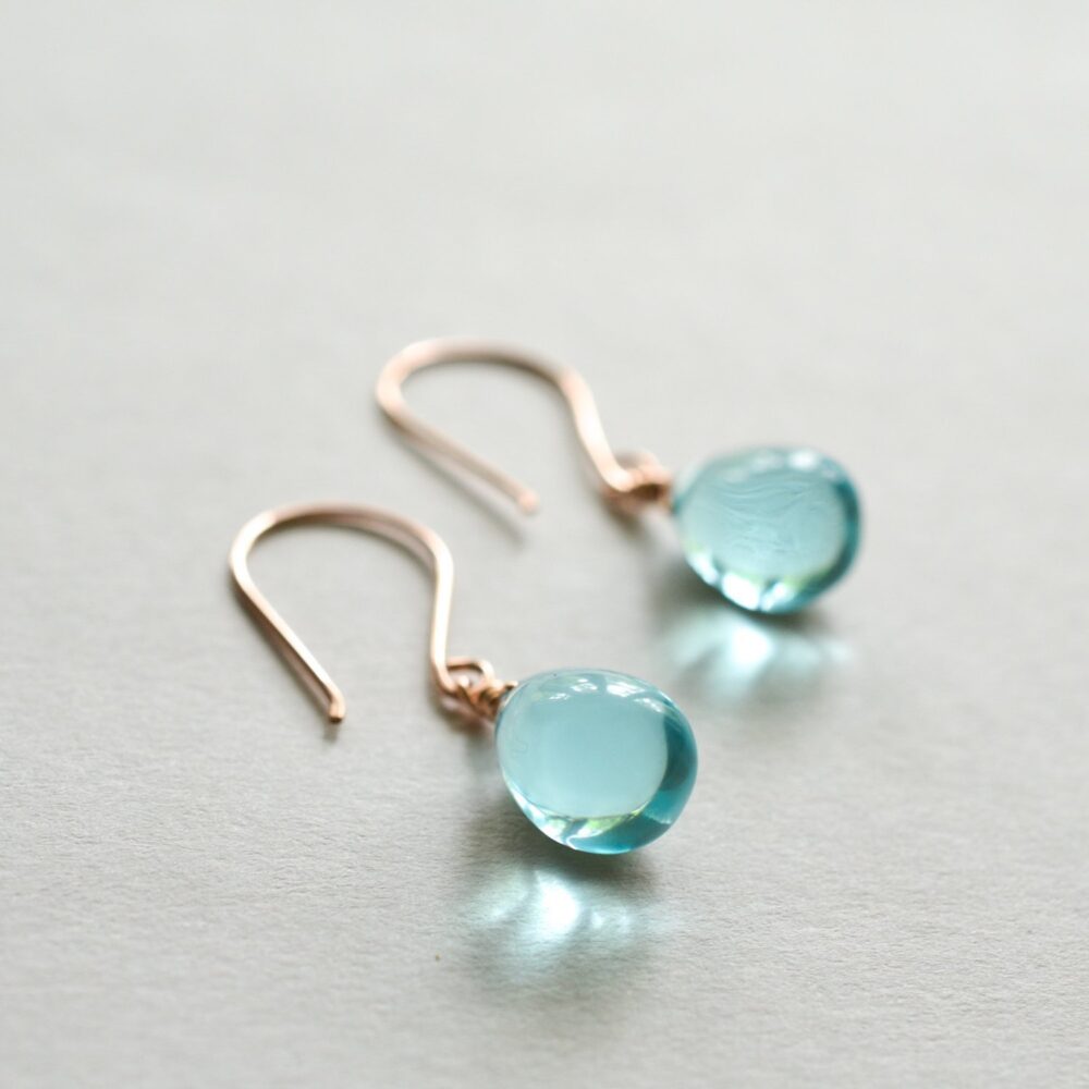 Sky Blue Glass Drop Dangle Earrings, Rose Gold-Filled Handmade - Image 6