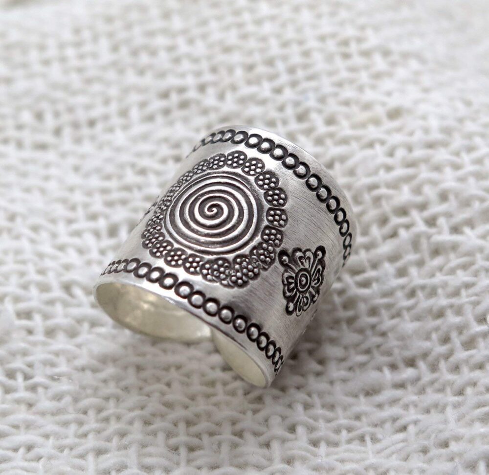 Sterling Silver Mandala ring, Boho Ethnic Tribal Sun Solar Ring, Bohemian Gypsy Silver Ring, Adjustable to sizes 6-12, Can fit also as Thumb Ring - Image 9