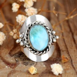Boho-Magic Sterling Silver Larimar Ring for Women Oval Gemstone Boho jewelry - Image 2