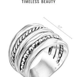 925 Sterling Silver Statement Ring Multi Rope And Strand Wrap Floral Leaves Vintage Antique Casual Look Hypoallergenic Nickel and Lead-free Artisan Handcrafted Designer collection, Made In Israel 0 - Image 6