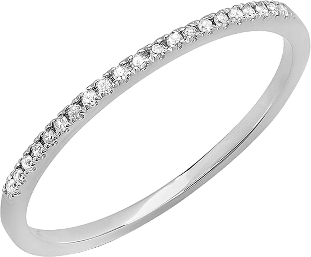 Dazzlingrock Collection 0.08 Cttw Round White Diamond Minimalist Stackable Wedding Band for Women in 10K Solid Gold