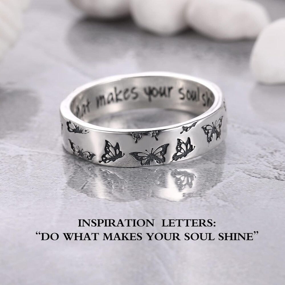 Butterfly Rings,LOVECOM 925 Sterling Silver Various Flying Butterflies Rings for Women Girls Bohemian Delicate Do What Makes Your Soul Shine Letters Ring Cute Insect Wedding Bands Jewelry Gifts for Her - Image 2