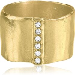 14K Gold Over Sterling Silver Statement Rings With 0.18 TCW Cubic Zirconia, Textured Hammered Wide Band, Dainty Gold Rings, Gifts For Women, Aesthetic Jewelry, Rings For Women, Gold Jewelry For Women