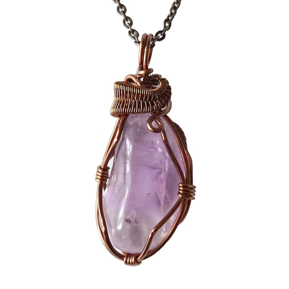 Handmade Amethyst Necklace - 24 Inch Chain, Antique Bronze, February Birthstone