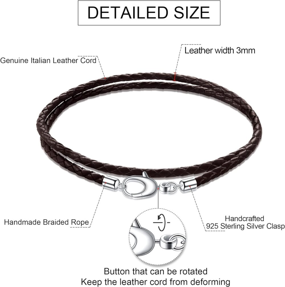 Genuine Italian Double Wrap Braided Leather Bracelet for Men Women, 3mm Black or Brown Mens Leather Bracelet Sterling Silver Clasp, Made in Italy - Image 5