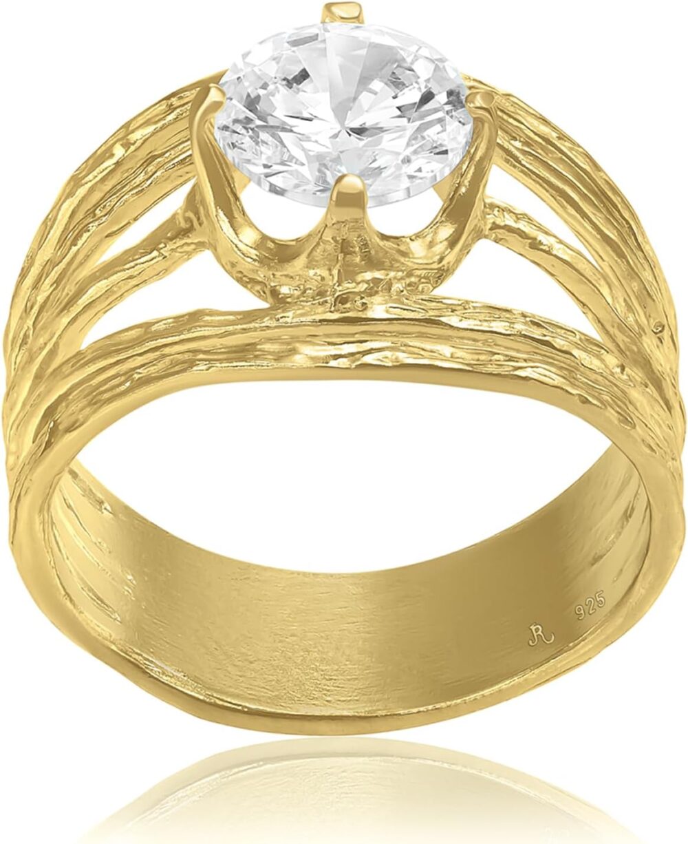 14K Gold Over Sterling Silver Statement Rings With 3.40 TCW Floating Cubic Zirconia, Wire Wrap Ring, Dainty Gold Rings, Gifts For Women, Aesthetic Jewelry, Rings For Women, Gold Jewelry For Women - Image 5