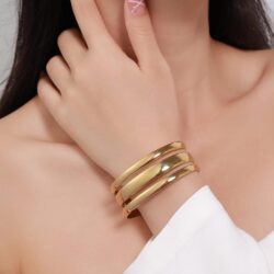 Women'S Cuff Bracelets 14k Gold-Plated Bracelet Minimalist Stainless Steel Handmade Bangle - Image 6