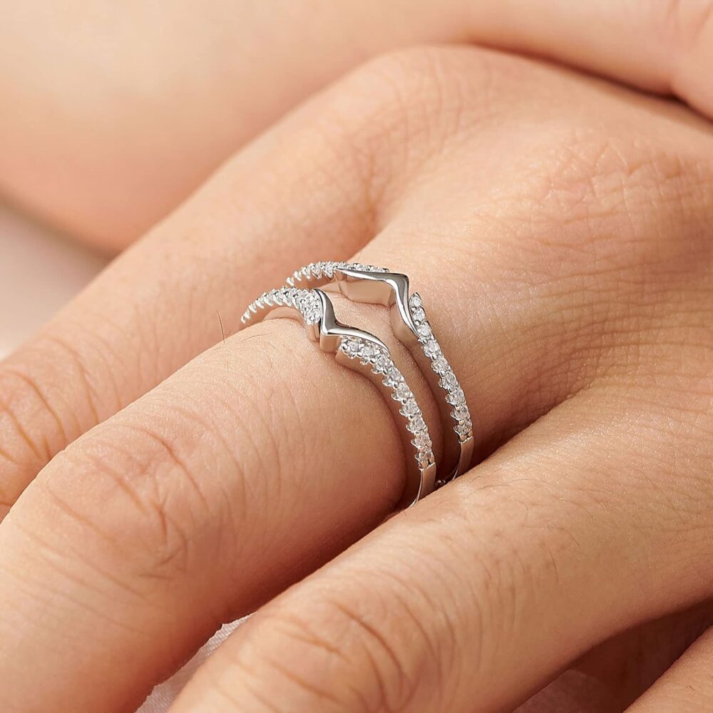 Wedding Ring Guard Enhancers Engagement Rings for Women Stackable Cubic Zirconia Half Eternity Curved Bands 925 Sterling Silver Size 5-10 - Image 3