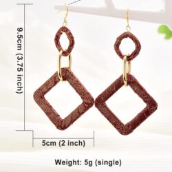 Handmade Earrings, Silk Fabric Wrapped Wine Red Large Boho Loop Earrings for Women, Bohemian Style Exaggerated Square Long Hoop Earrings, Drop And Dangle Earring For Women Girls, Bright, Flamboyant - Image 4