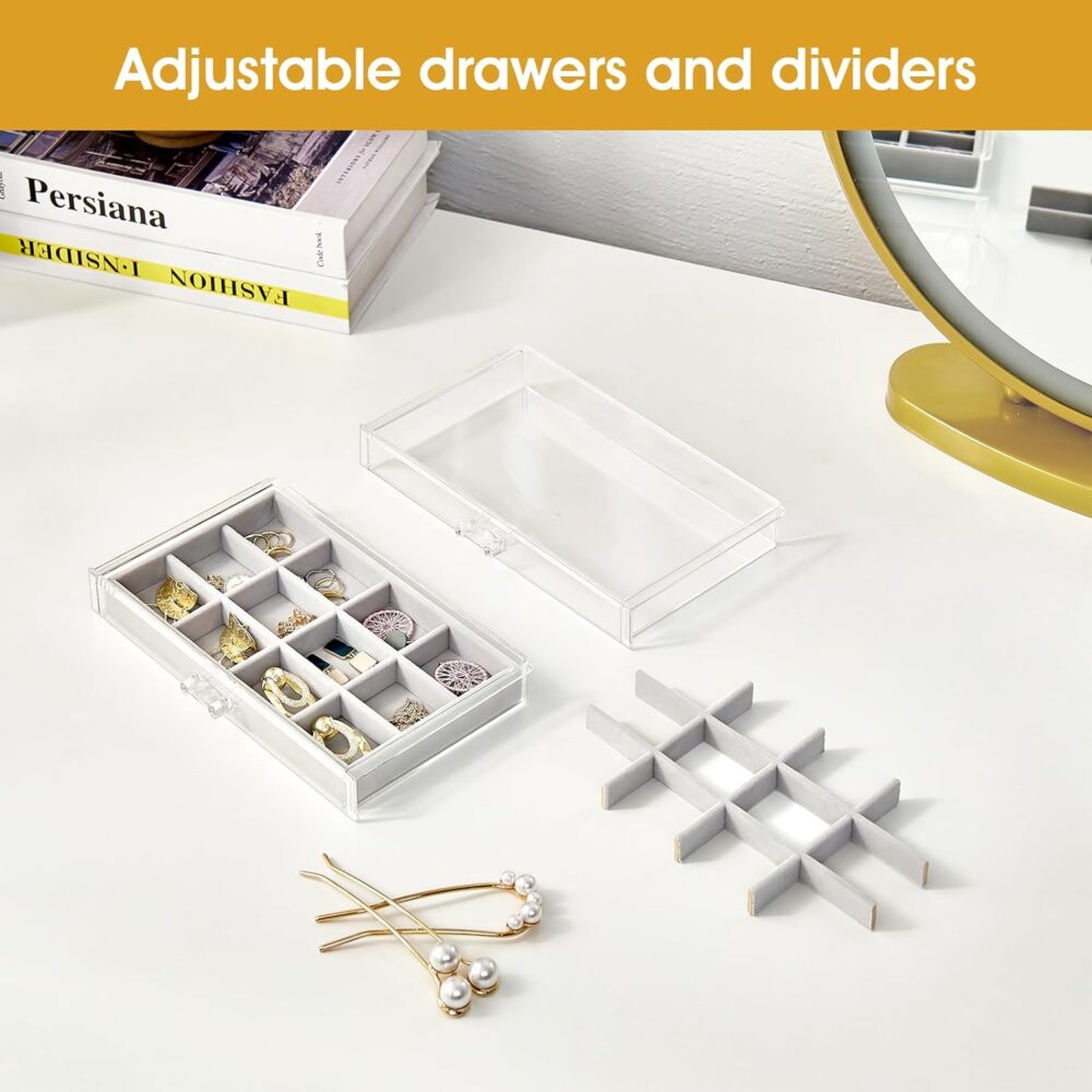 ProCase Earring Holder Organizer Jewelry Box with 10 Drawers, Acrylic Clear Earring Case with Adjustable Velvet Trays for Women - Grey, 10 Layers - Image 2