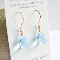 Sky Blue Glass Drop Dangle Earrings, Rose Gold-Filled Handmade - Image 4